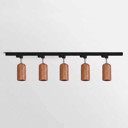Lampa szynowa z drewnianymi kloszami
