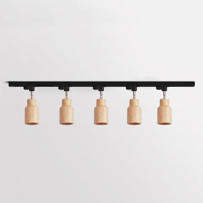 Lampa szynowa z drewnianymi kloszami