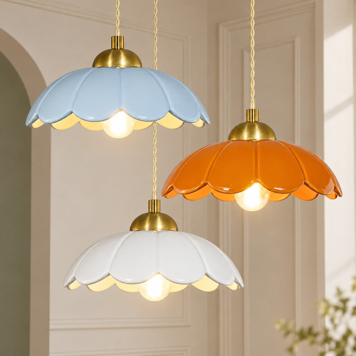 Ceramic flower pendant lamp