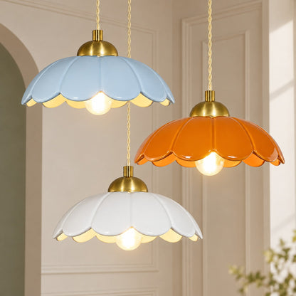 Ceramic flower pendant lamp