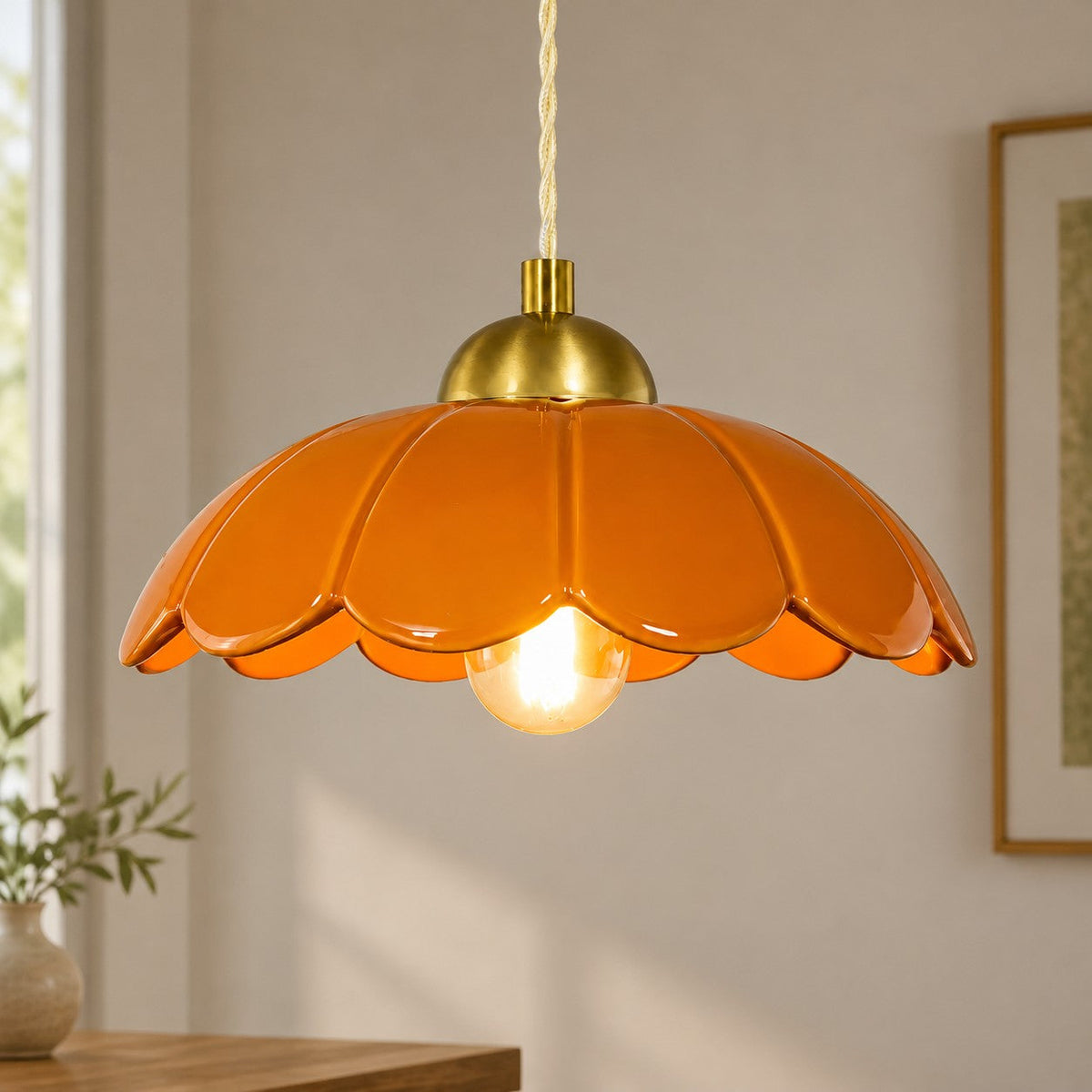 Ceramic flower pendant lamp