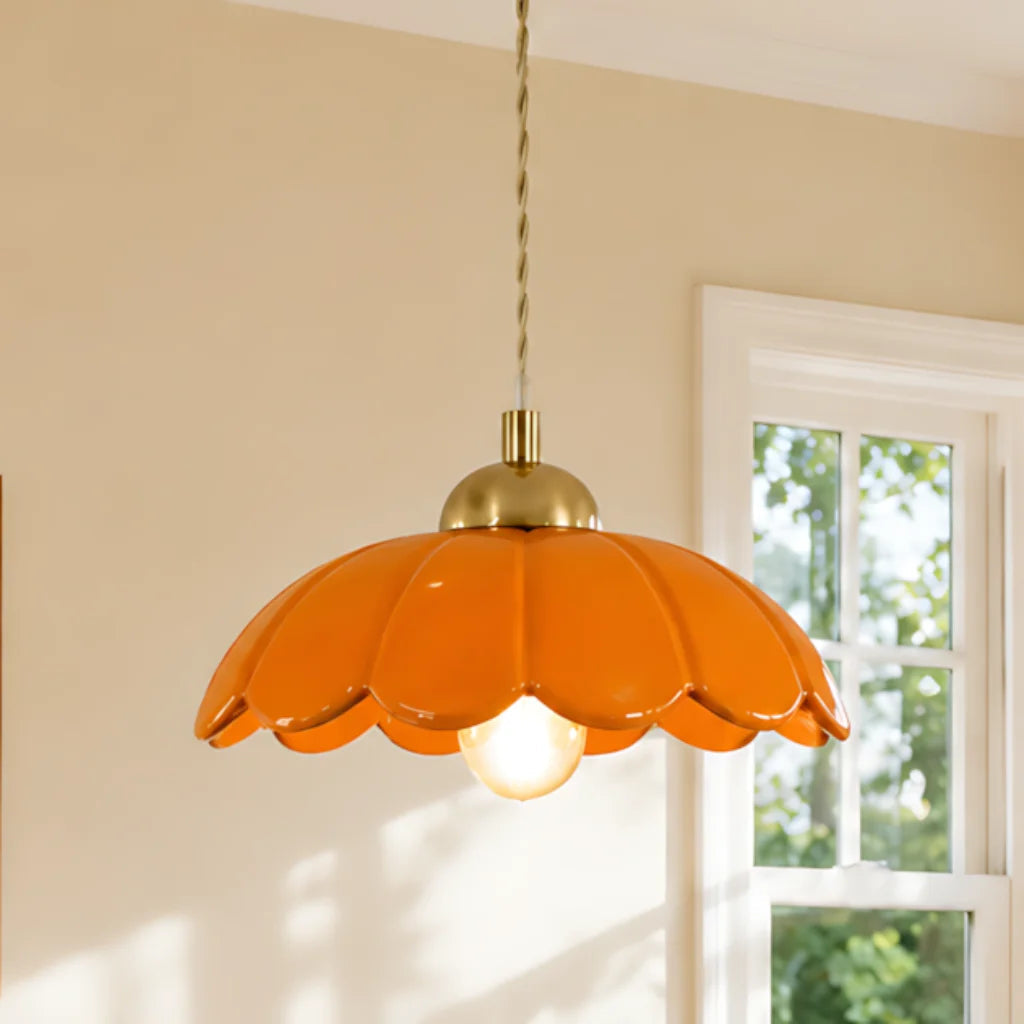 Ceramic flower pendant lamp