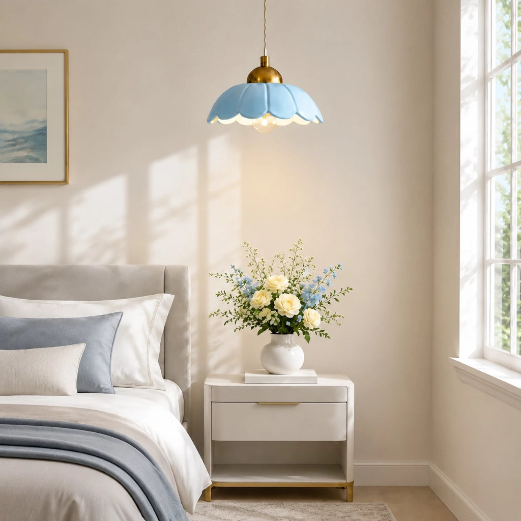 Ceramic flower pendant lamp
