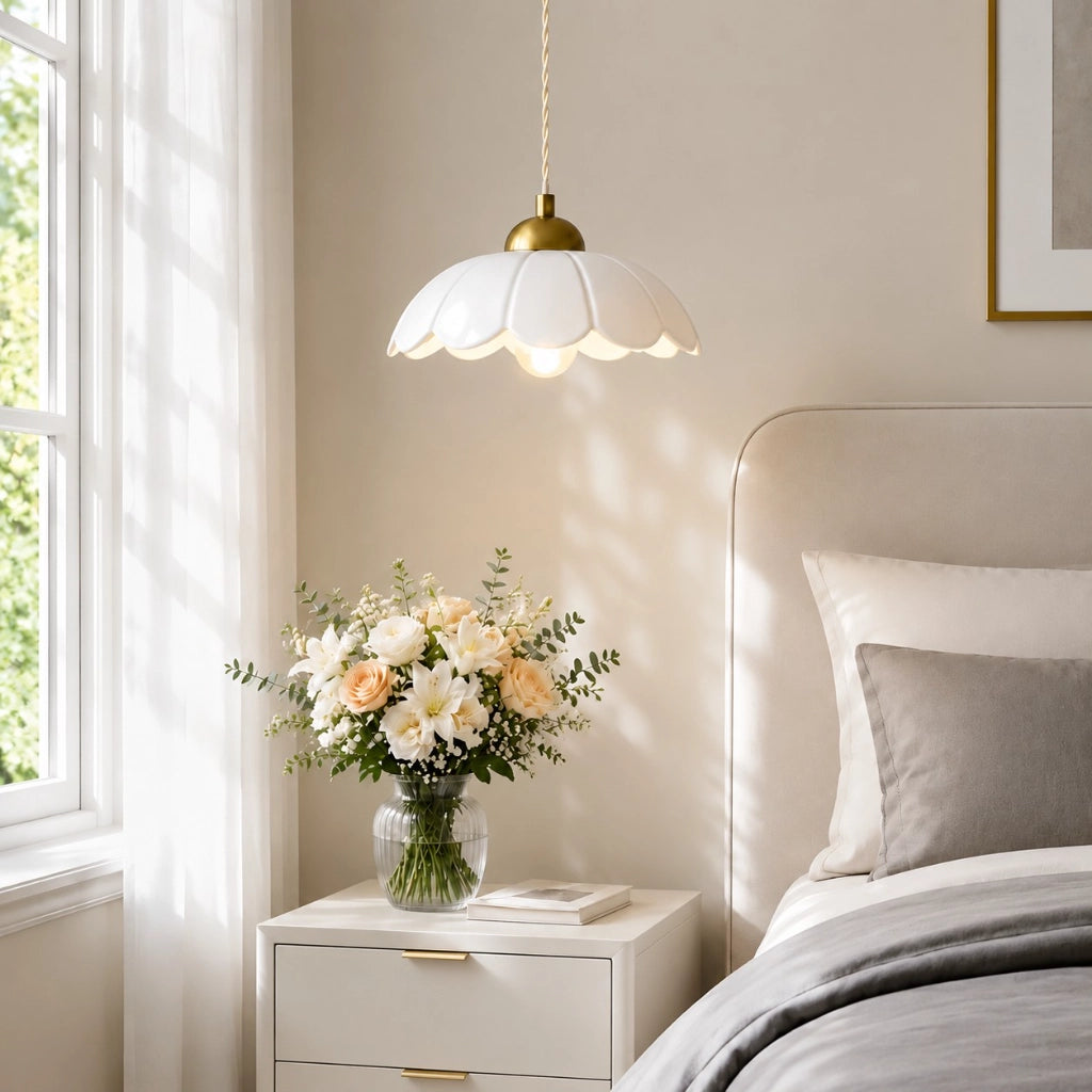 Ceramic flower pendant lamp