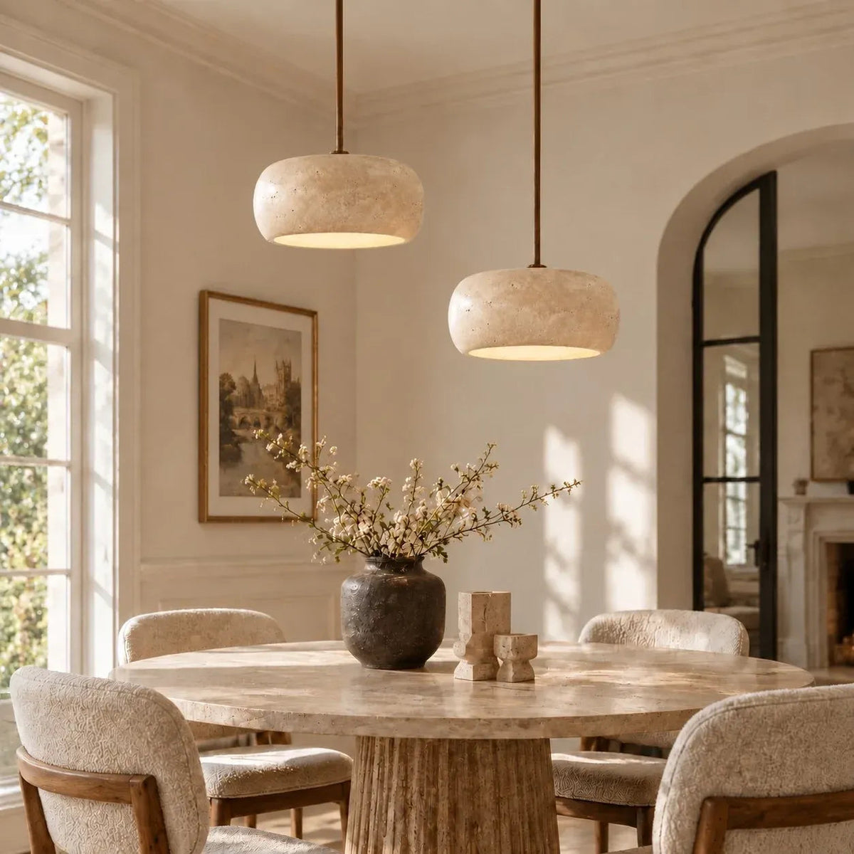 Lampa wisząca cylindryczna trawertyn