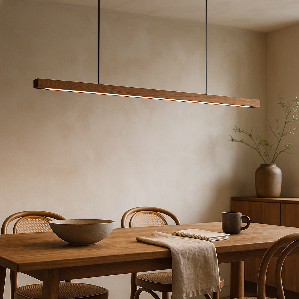 Lampa wisząca drewniana liniowa