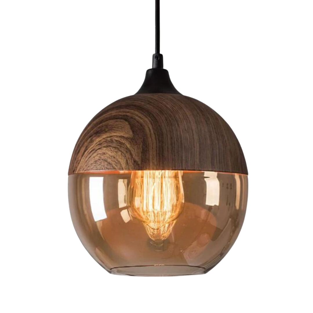 Wood-and-glass pendant light