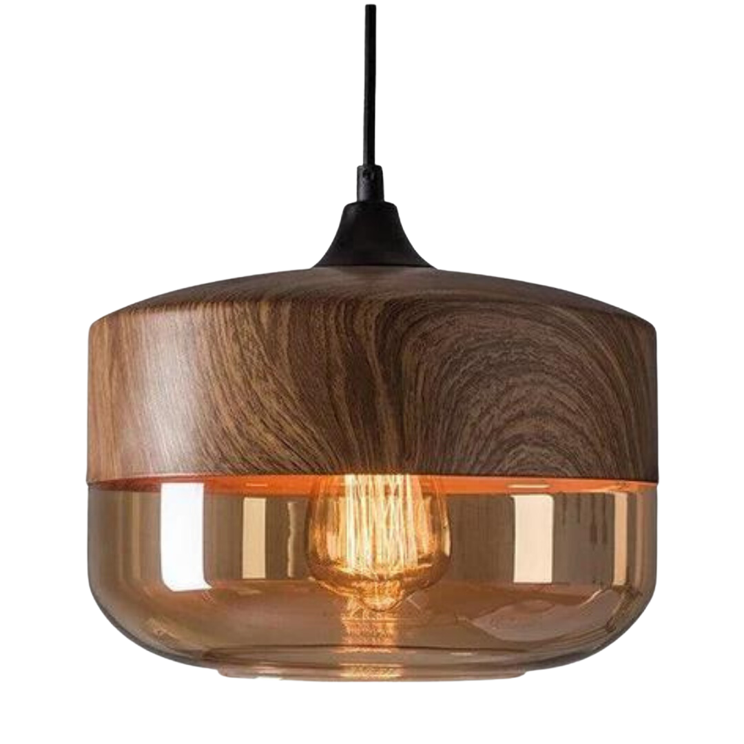 Wood-and-glass pendant light