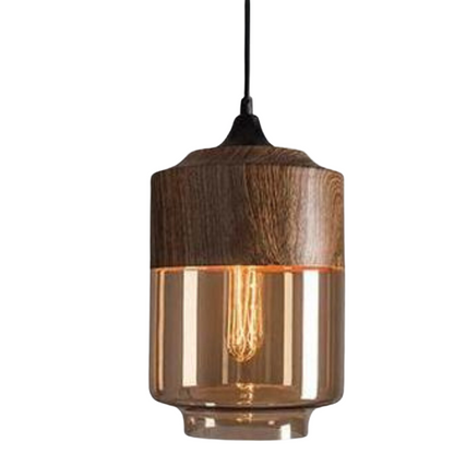 Wood-and-glass pendant light
