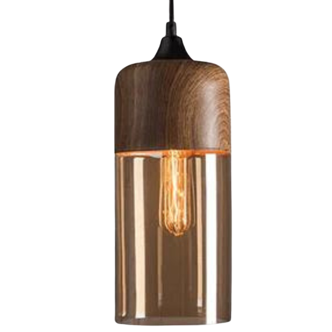 Wood-and-glass pendant light