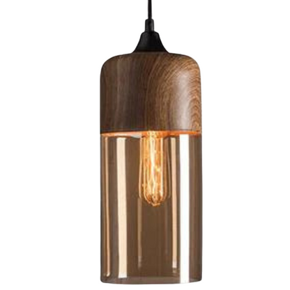 Wood-and-glass pendant light