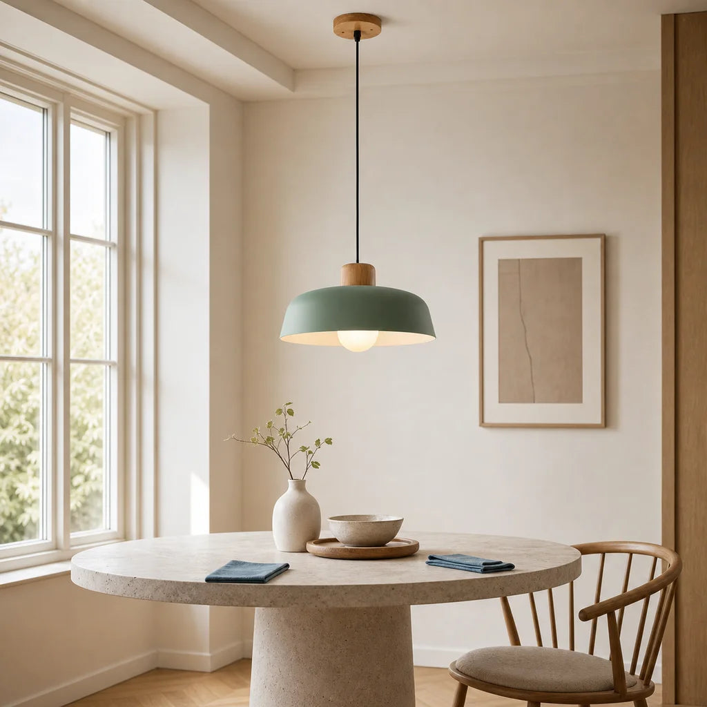 Lampa wisząca z drewnianym elementem