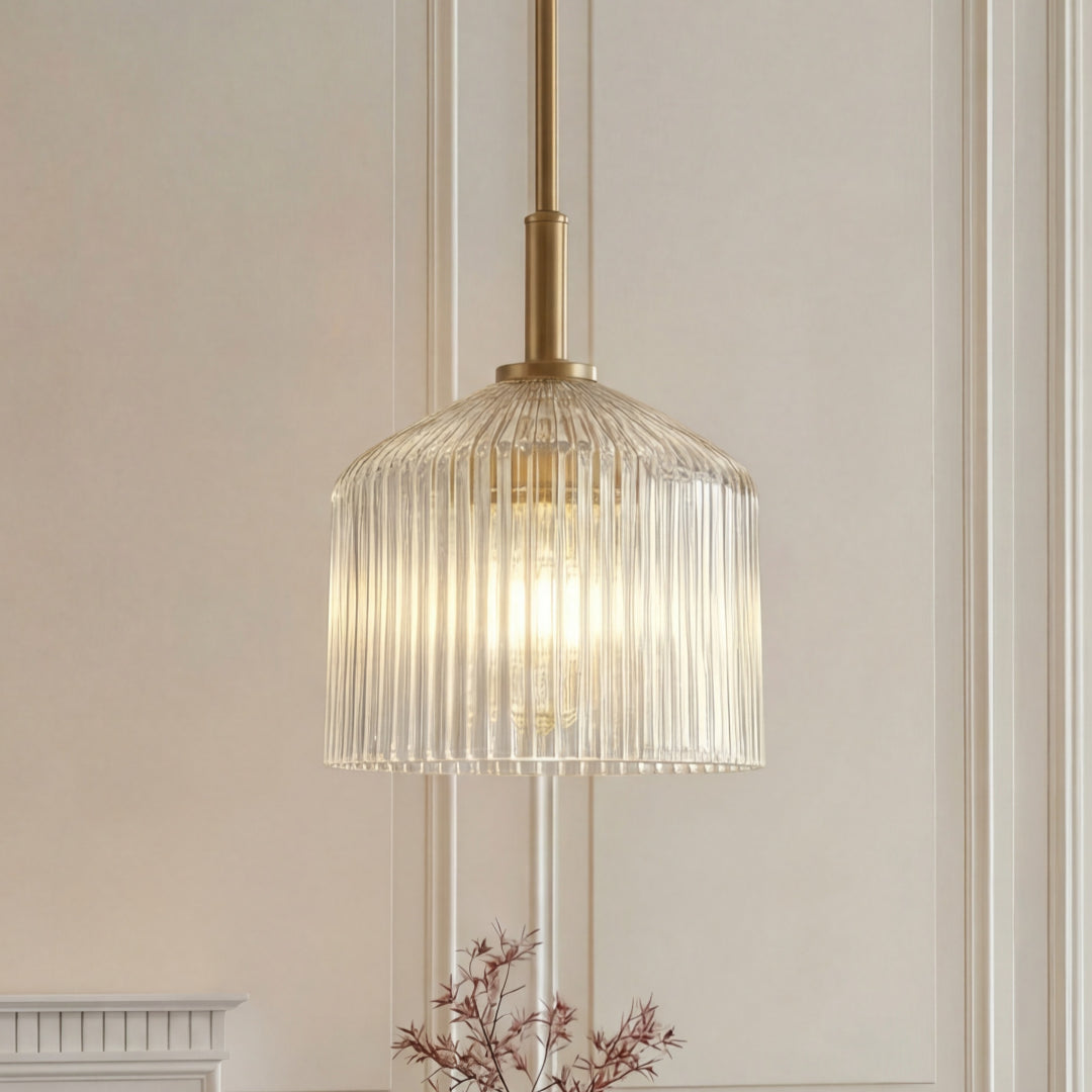 Lampe suspendue en verre cannelé