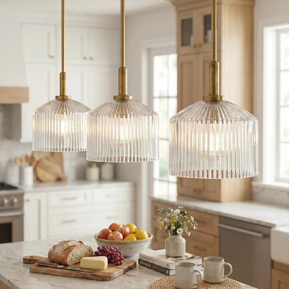 Lampe suspendue en verre cannelé