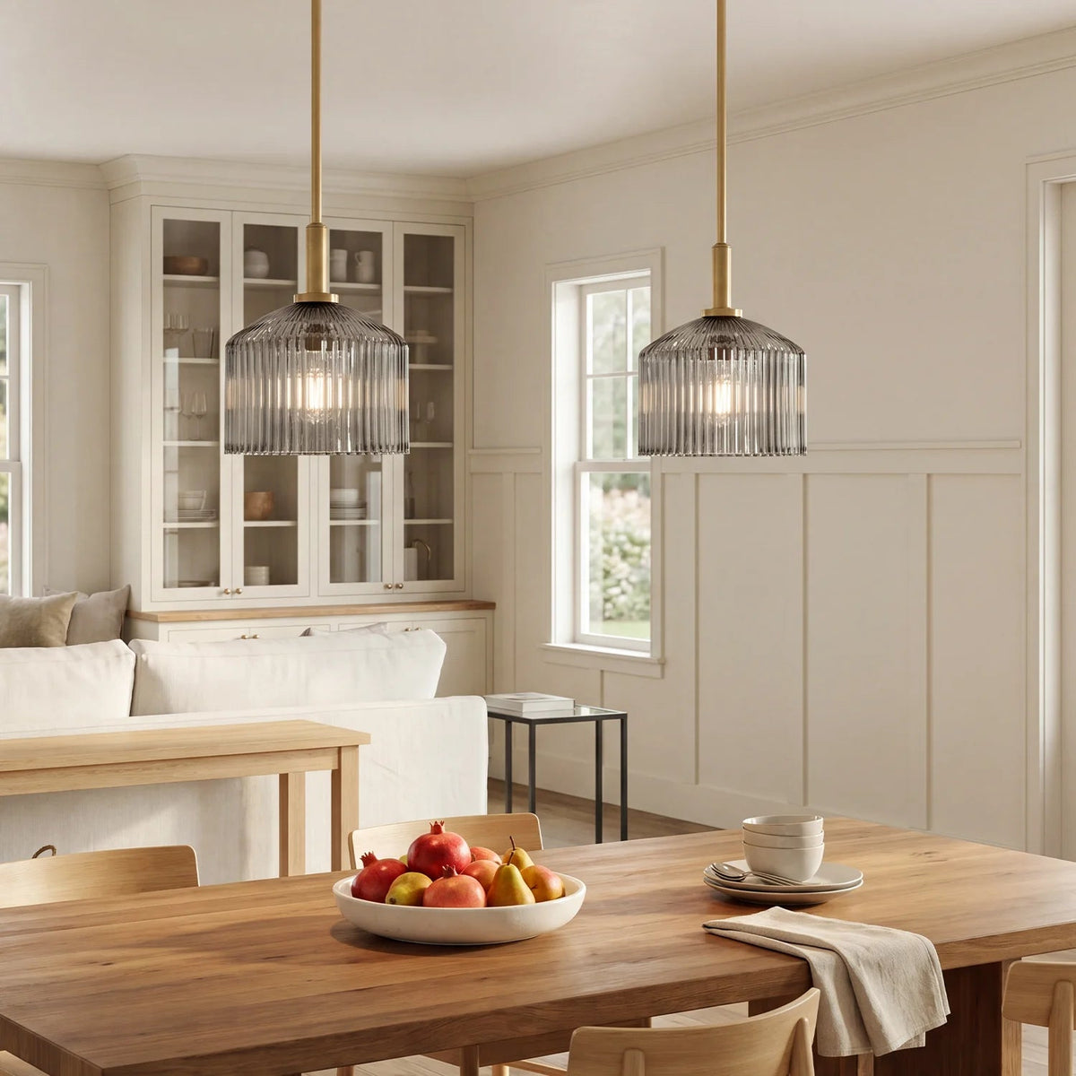 Lampe suspendue en verre cannelé