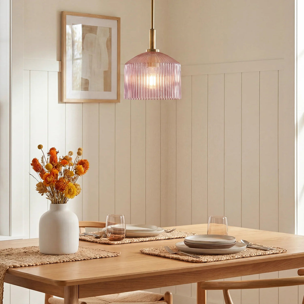 Lampe suspendue en verre cannelé