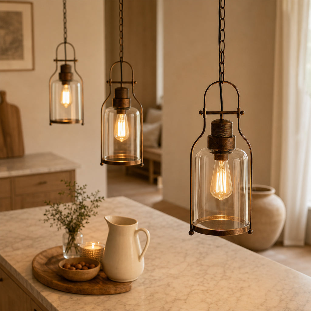 Pendant light with glass shade