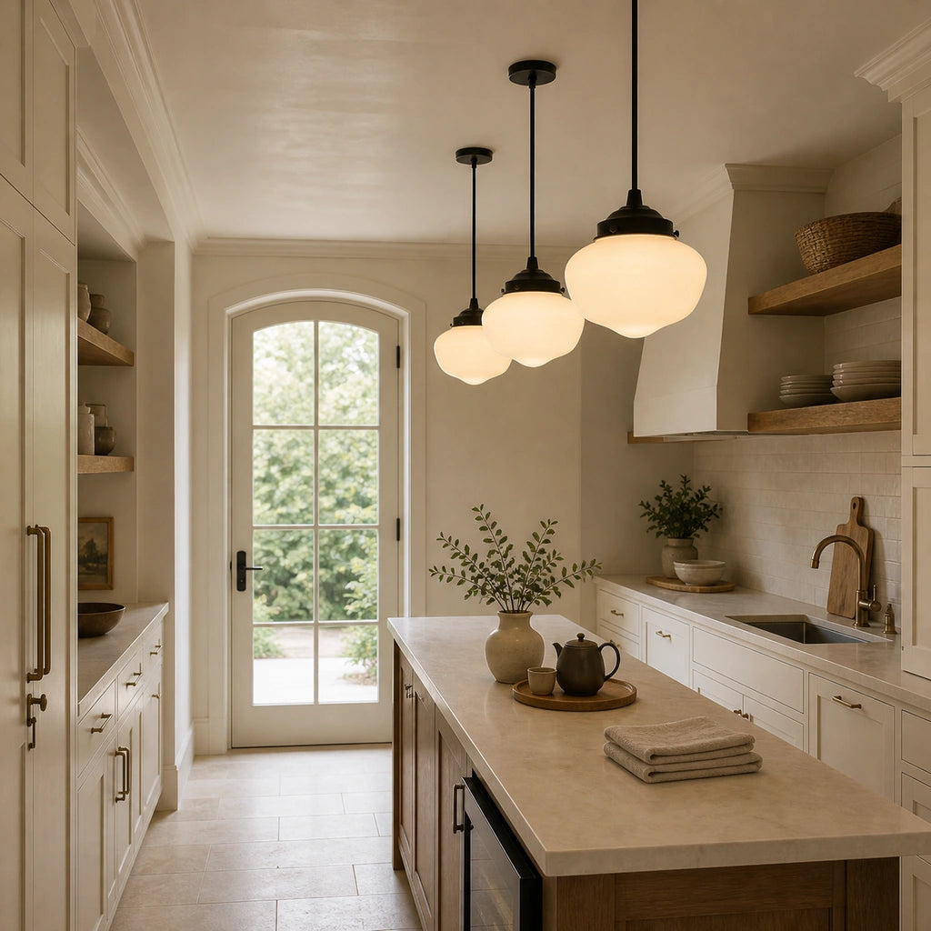 Pendant light with glass shade