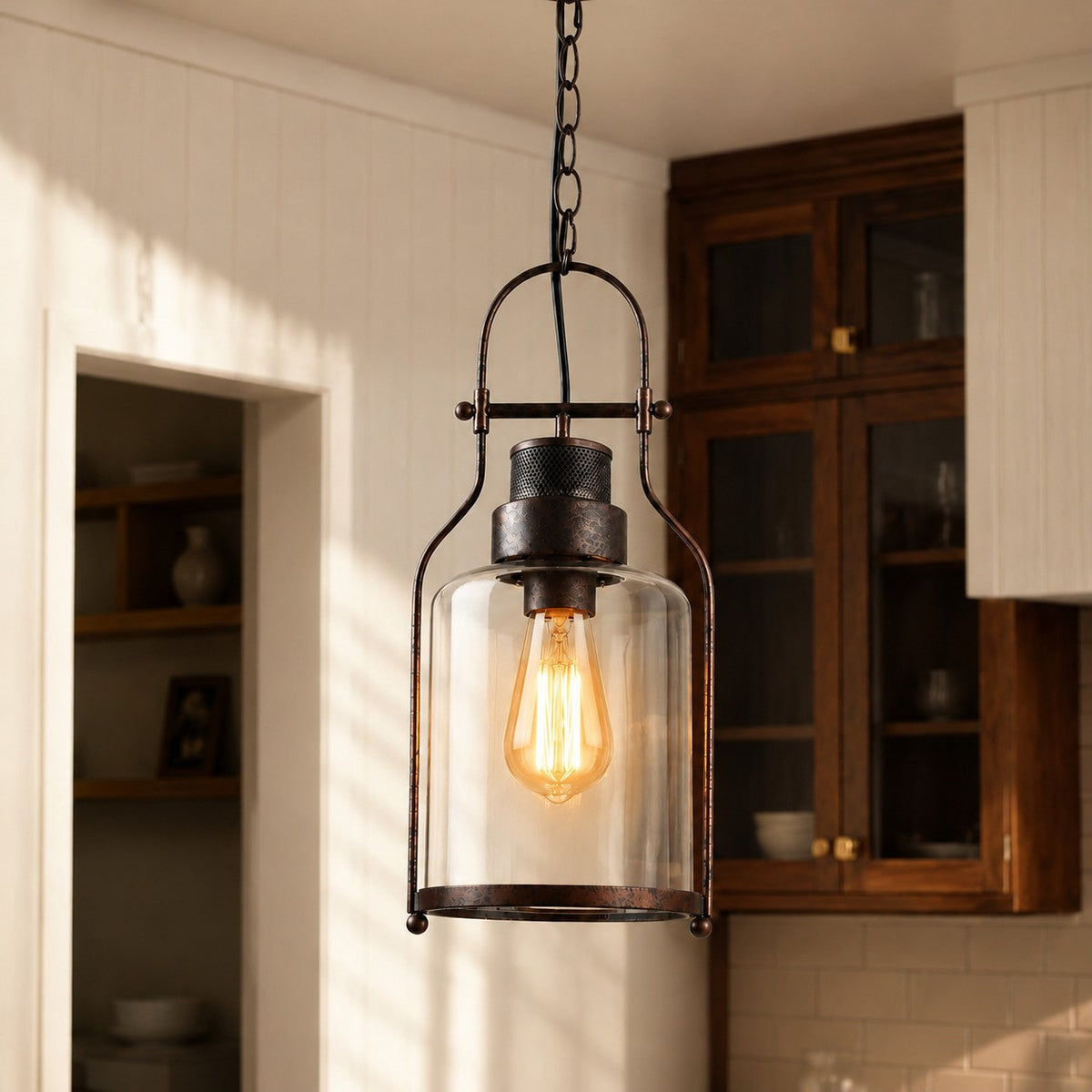 Pendant light with glass shade