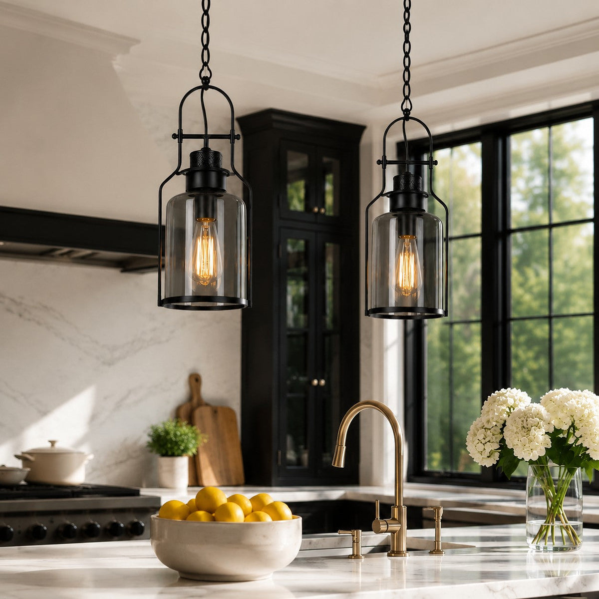 Pendant light with glass shade
