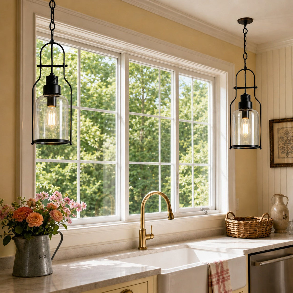 Pendant light with glass shade