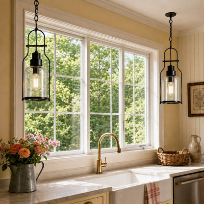 Pendant light with glass shade