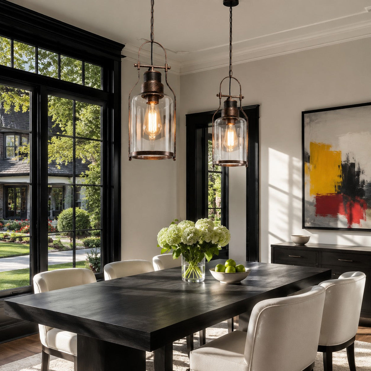 Pendant light with glass shade