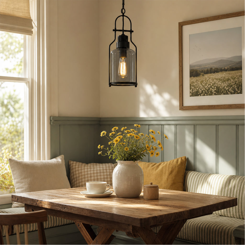 Pendant light with glass shade