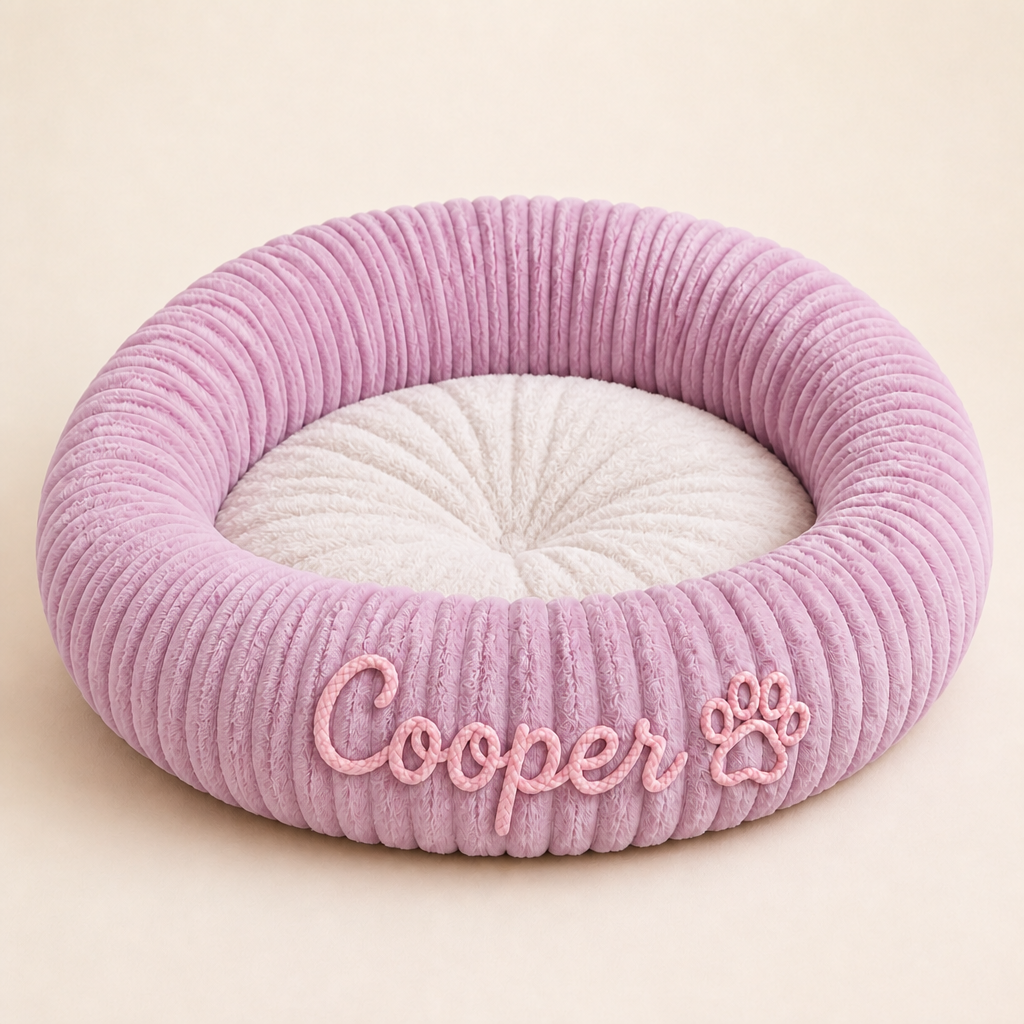 Round dog bed with a raised edge
