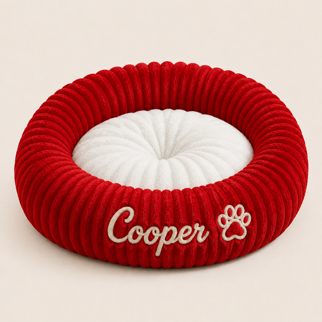Round dog bed with a raised edge