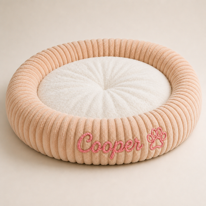 Round dog bed with a raised edge