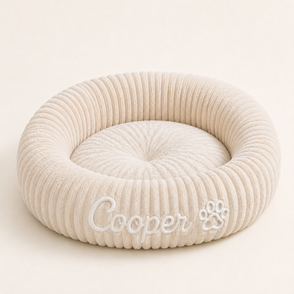 Round dog bed with a raised edge