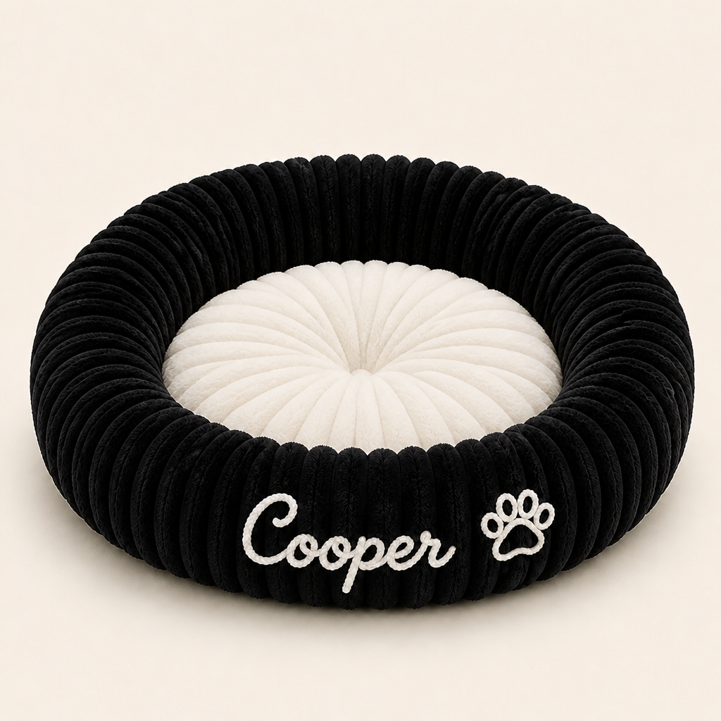 Round dog bed with a raised edge