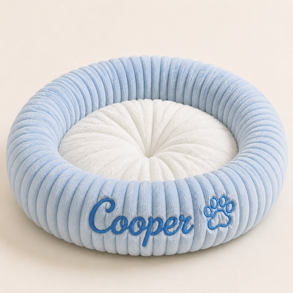 Round dog bed with a raised edge