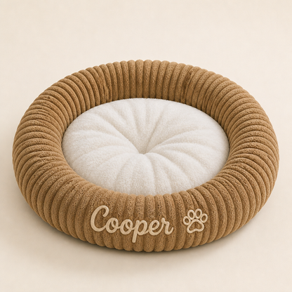 Round dog bed with a raised edge