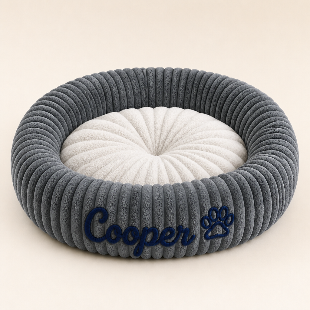 Round dog bed with a raised edge