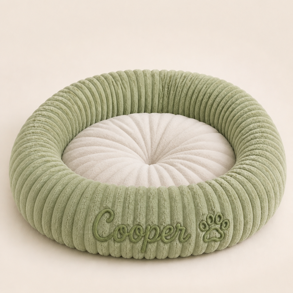 Round dog bed with a raised edge