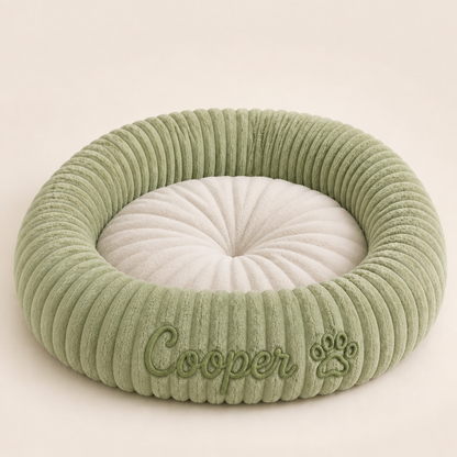 Round dog bed with a raised edge