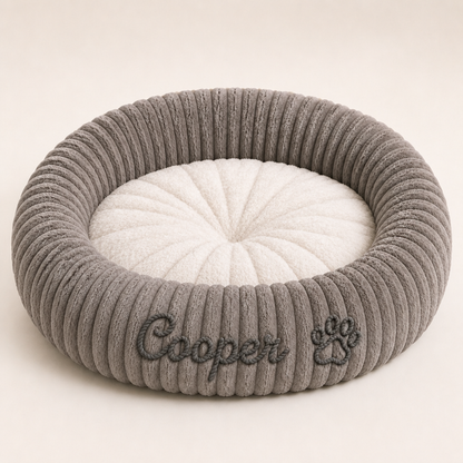 Round dog bed with a raised edge