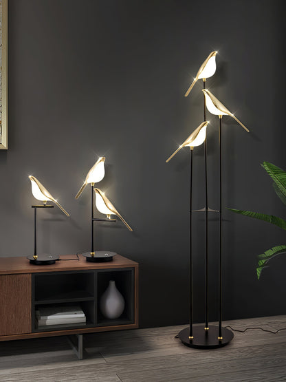 Lampa podłogowa LED z motywem ptaka, zintegrowane oświetlenie i przełącznik