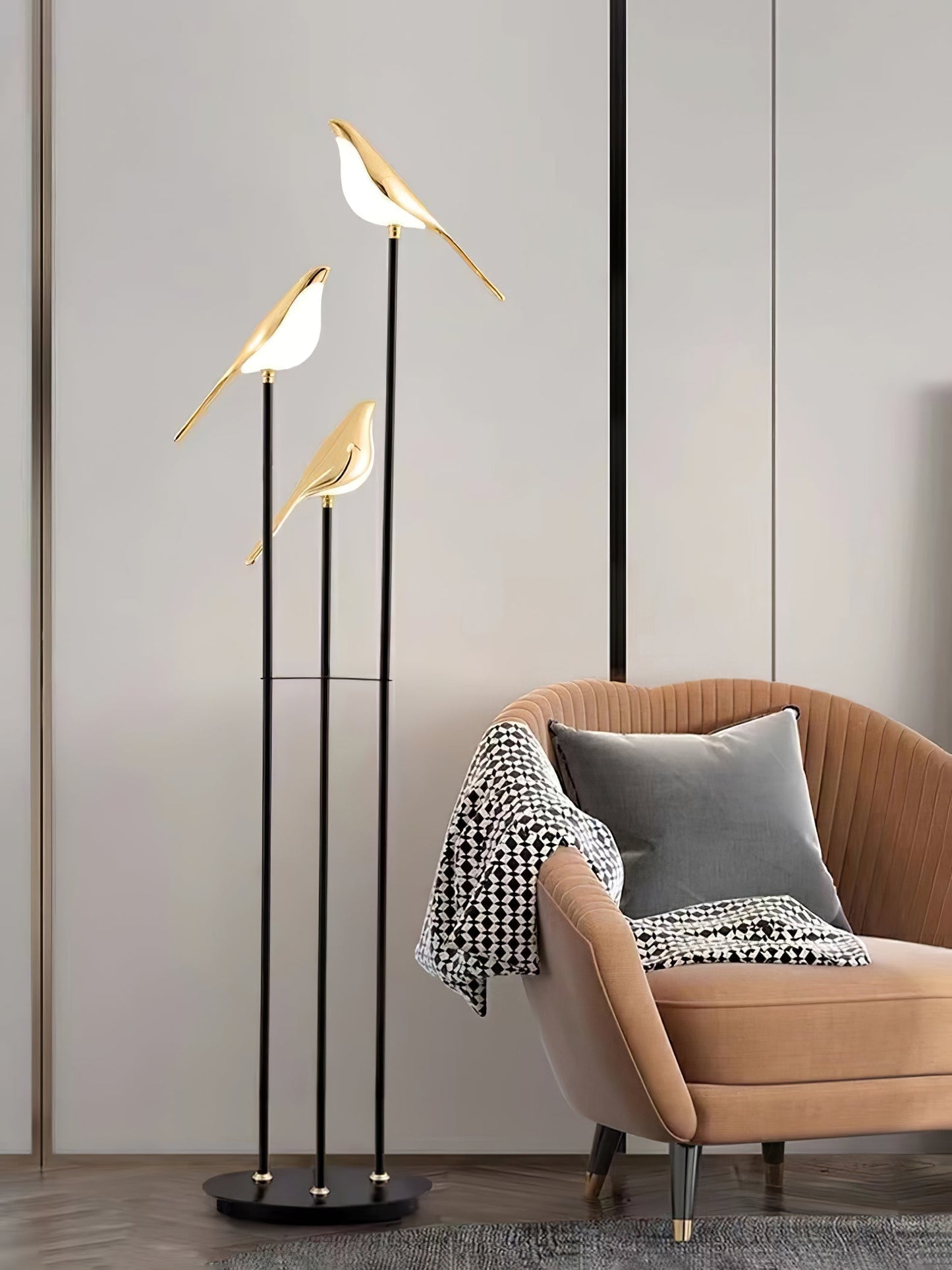 Lampa podłogowa LED z motywem ptaka, zintegrowane oświetlenie i przełącznik