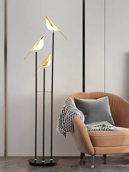 Lampa podłogowa LED z motywem ptaka, zintegrowane oświetlenie i przełącznik