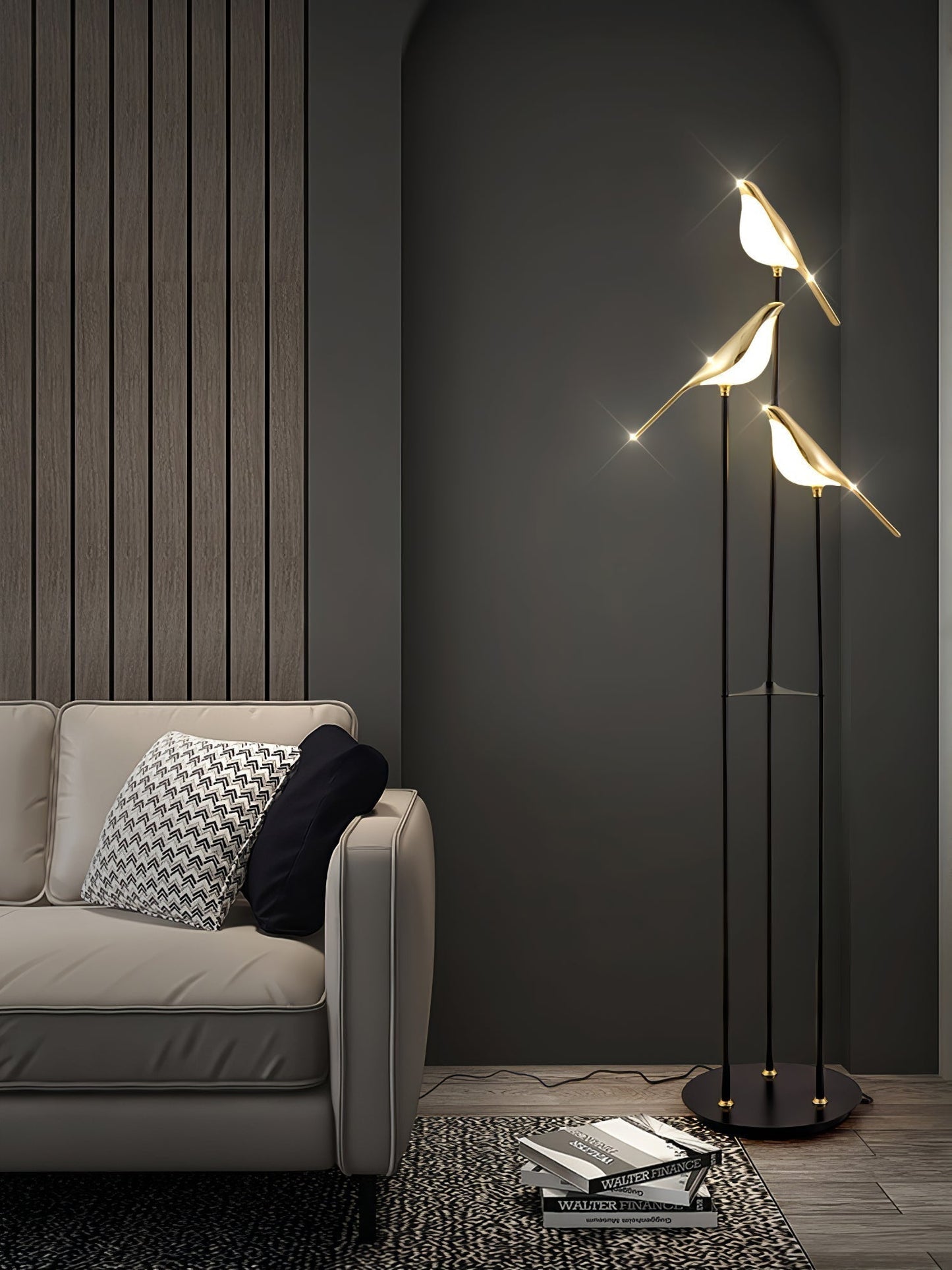 Lampa podłogowa LED z motywem ptaka, zintegrowane oświetlenie i przełącznik