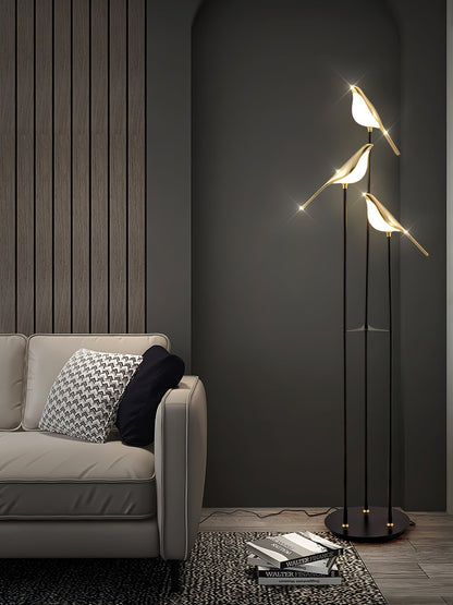 Lampa podłogowa LED z motywem ptaka, zintegrowane oświetlenie i przełącznik