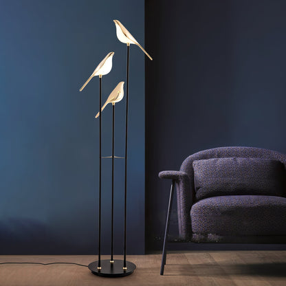 Lampa podłogowa LED z motywem ptaka, zintegrowane oświetlenie i przełącznik