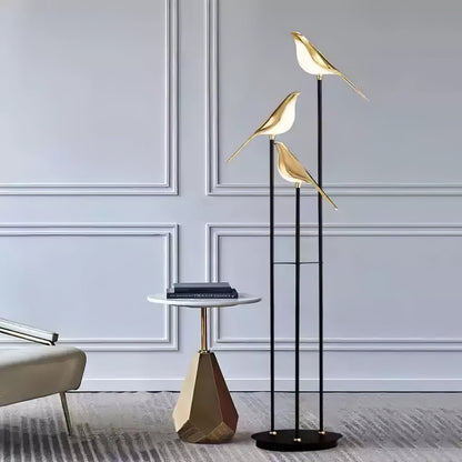 Lampa podłogowa LED z motywem ptaka, zintegrowane oświetlenie i przełącznik