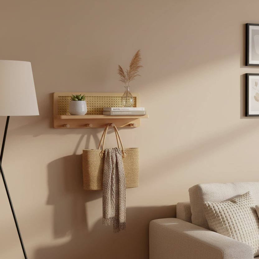 Wall shelf with hooks