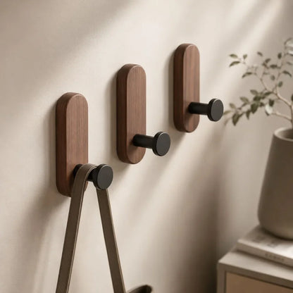 Self-adhesive wall hooks with wood