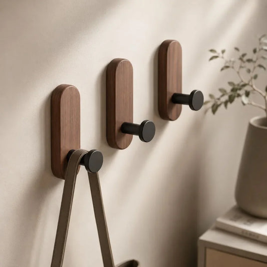 Self-adhesive wall hooks with wood