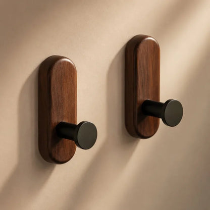 Self-adhesive wall hooks with wood